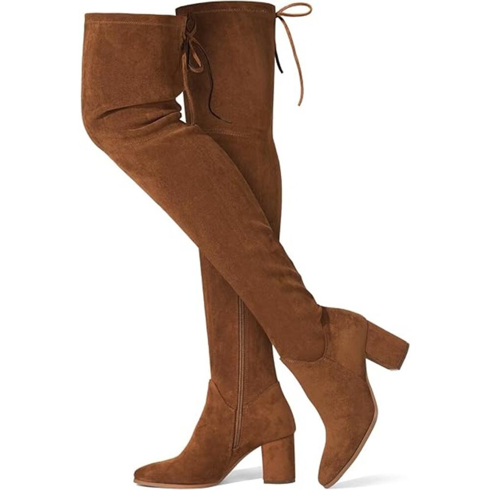 Suedi Womens Size 9.5 Chestnut Brown Super Soft Thigh High 3" Heel Boot Shoes